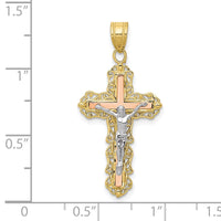 Load image into Gallery viewer, 10K Tri-color Diamond-cut Crucifix Pendant
