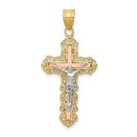 Load image into Gallery viewer, 10K Tri-color Diamond-cut Crucifix Pendant

