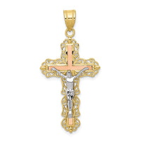 Load image into Gallery viewer, 10K Tri-color Diamond-cut Crucifix Pendant
