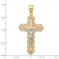 Load image into Gallery viewer, 10K Tri-color Diamond-cut Crucifix Pendant
