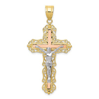 Load image into Gallery viewer, 10K Tri-color Diamond-cut Crucifix Pendant
