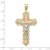 Load image into Gallery viewer, 10K Tri-color Diamond-cut Crucifix Pendant
