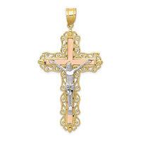 Load image into Gallery viewer, 10K Tri-color Diamond-cut Crucifix Pendant
