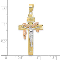 Load image into Gallery viewer, 10K Tri-color Large Draped INRI Crucifix Pendant
