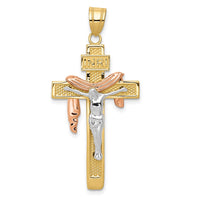 Load image into Gallery viewer, 10K Tri-color Large Draped INRI Crucifix Pendant
