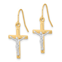 Load image into Gallery viewer, 10k Two-tone Polished Crucifix Earrings

