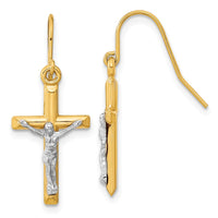 Load image into Gallery viewer, 10k Two-tone Polished Crucifix Earrings
