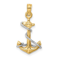 Load image into Gallery viewer, 10K Two-Tone 3D Anchor W/Rope Pendant

