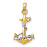 Load image into Gallery viewer, 10K Two-Tone 3D Anchor W/Rope Pendant
