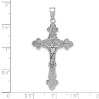Load image into Gallery viewer, 10K White Gold Polished Textured INRI Crucifix Fleur de Lis Pendant
