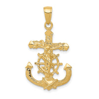 Load image into Gallery viewer, 10K Polished &amp; Textured 2-D Mariners Crucifix Rope/Wheel Pendant
