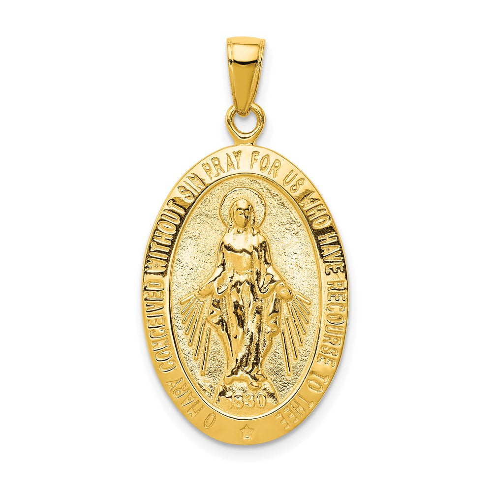 10K Gold Satin and Polished Finish Miraculous Medal Pendant