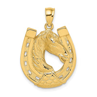 Load image into Gallery viewer, 10K Polished and Engraved Horse Head In Shoe Charm
