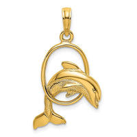 Load image into Gallery viewer, 10K Polished Dolphin Jumping Through Hoop Charm
