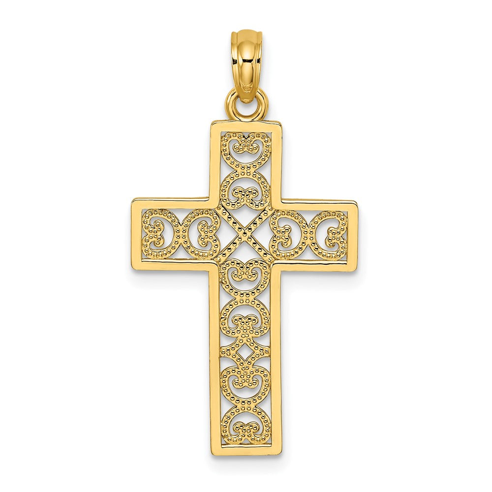 10K Textured Lace Center Cross Charm
