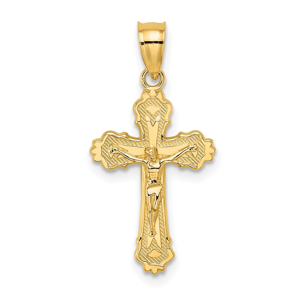 10K W/ Textured Scalloped Edge Crucifix Charm