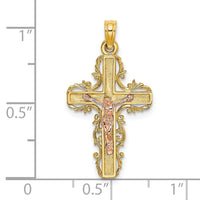 Load image into Gallery viewer, 10K Two-Tone w/ Lace Trim Crucifix Charm
