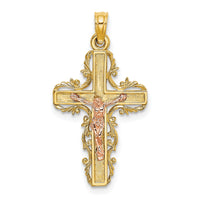 Load image into Gallery viewer, 10K Two-Tone w/ Lace Trim Crucifix Charm
