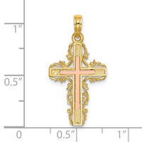 Load image into Gallery viewer, 10K Two-Tone w/ Lace Trim Cross Charm
