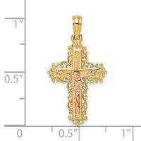 Load image into Gallery viewer, 10K Two-Tone Crucifix W/ Lace Trim Charm
