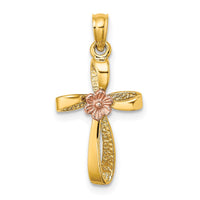 Load image into Gallery viewer, 10K Two-Tone Twisted Cross w/ Heart Charm
