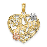 Load image into Gallery viewer, 10k Two-tone w/White Rhodium #1 MOM Heart w/ Flower Charm
