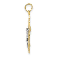 Load image into Gallery viewer, 10K Two-tone Textured w/ Lace Trim Crucifix Charm
