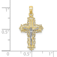 Load image into Gallery viewer, 10K Two-tone Textured w/ Lace Trim Crucifix Charm
