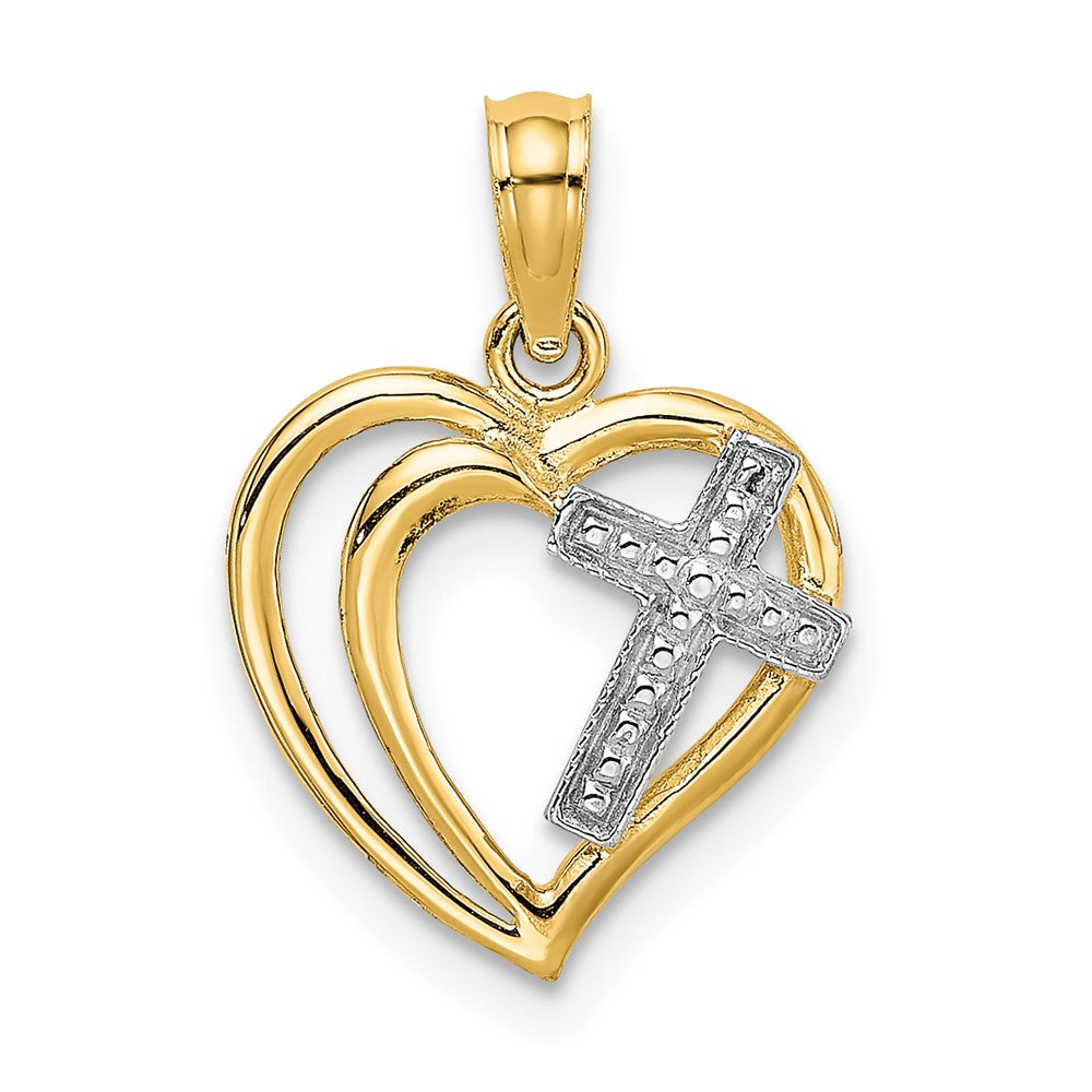 10K W/ Rhodium Cross In Heart Charm