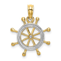 Load image into Gallery viewer, 10K w/ Rhodium Ships Wheel Pendant
