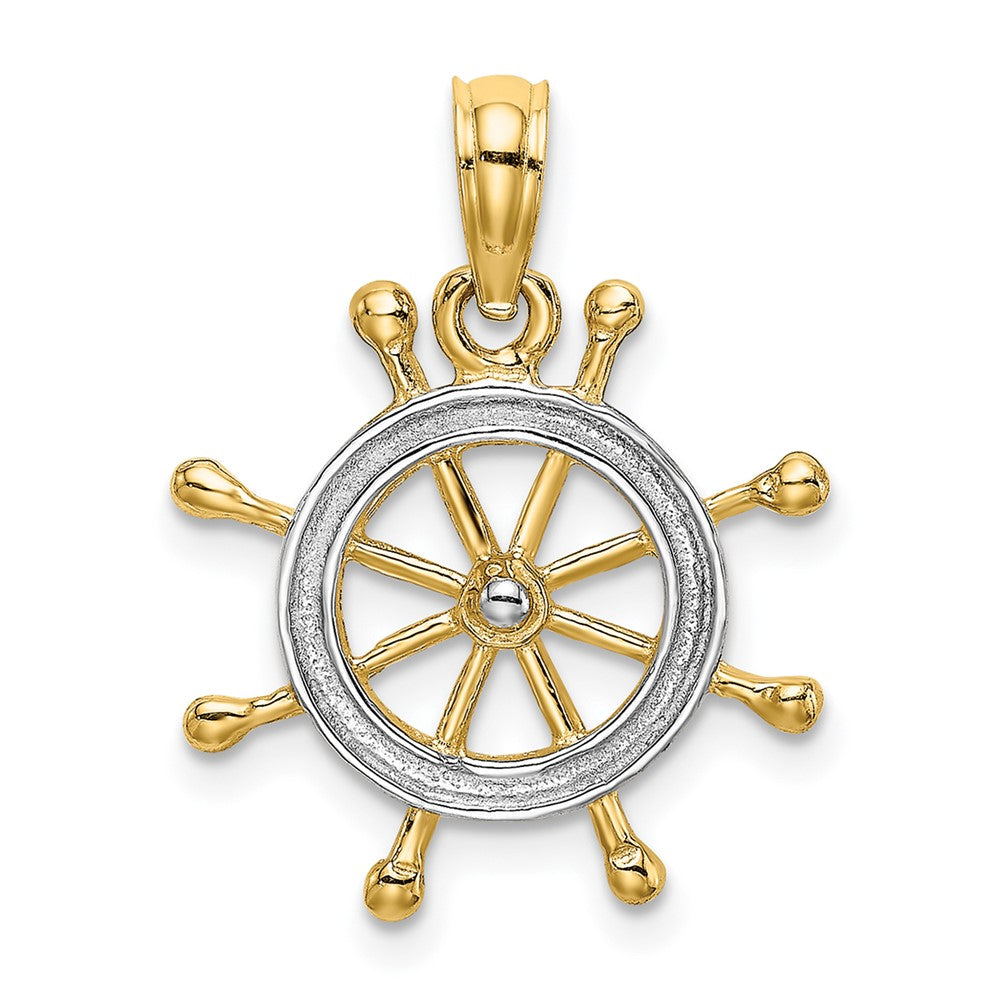 10K w/ Rhodium Ships Wheel Pendant