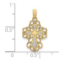 Load image into Gallery viewer, 10K W/ Rhodium Beaded Lace Trim Cross Charm
