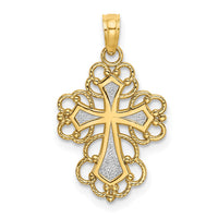 Load image into Gallery viewer, 10K W/ Rhodium Beaded Lace Trim Cross Charm
