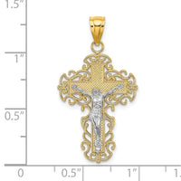 Load image into Gallery viewer, 10K Two-Tone w/Lace Trim Crucifix Charm
