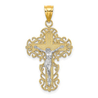 Load image into Gallery viewer, 10K Two-Tone w/Lace Trim Crucifix Charm
