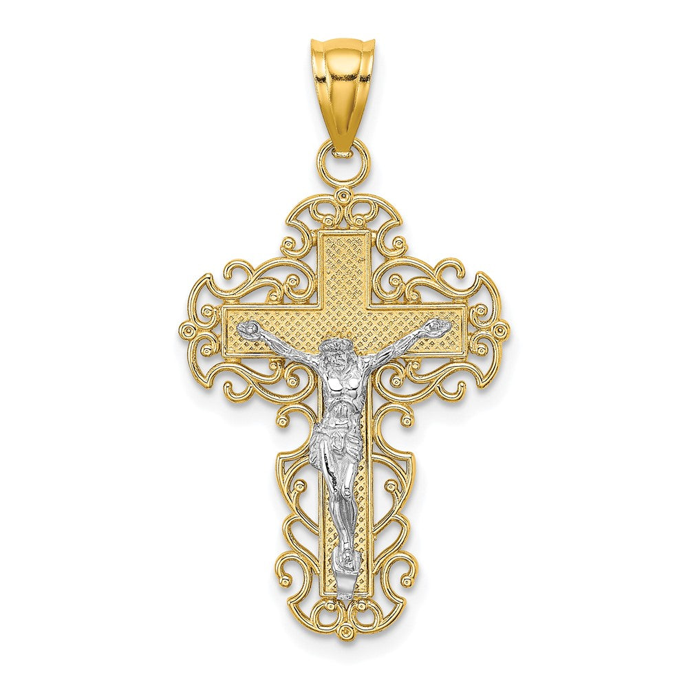 10K Two-Tone w/Lace Trim Crucifix Charm