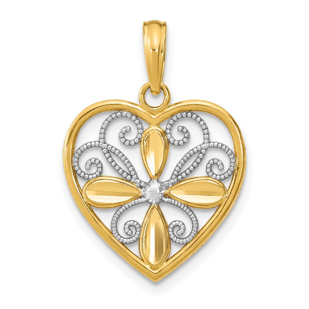 10K W/ Rhodium Beaded Filigree Fashion Heart Charm