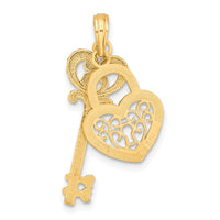 Load image into Gallery viewer, 10k &amp; w/Rhodium Filigree Heart Lock and Key Pendant
