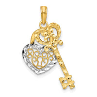 Load image into Gallery viewer, 10k &amp; w/Rhodium Filigree Heart Lock and Key Pendant

