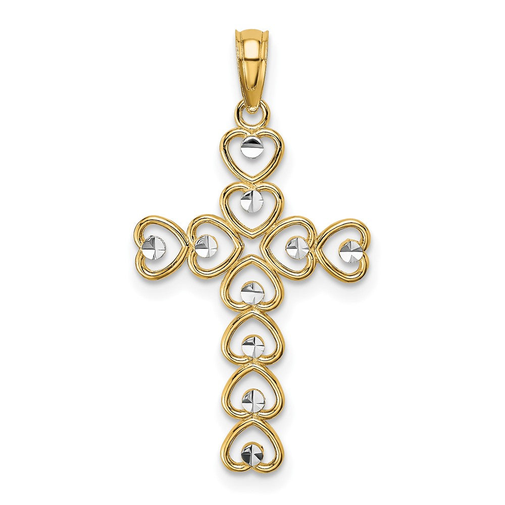 10K w/ Rhodium Hearts/Cross Pendant