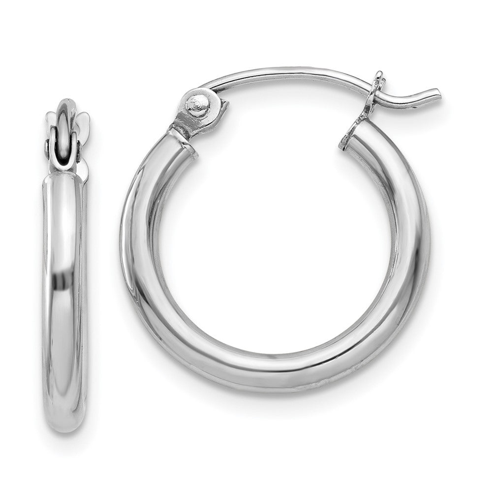 10k White Gold Polished 2x15mm Polished Hoop Earrings