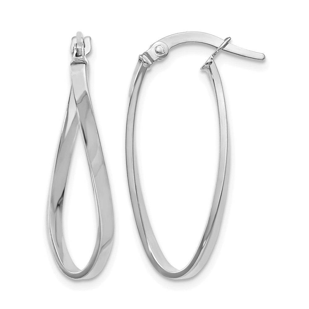 10K White Gold Polished Oval Hinged Hoop Earrings