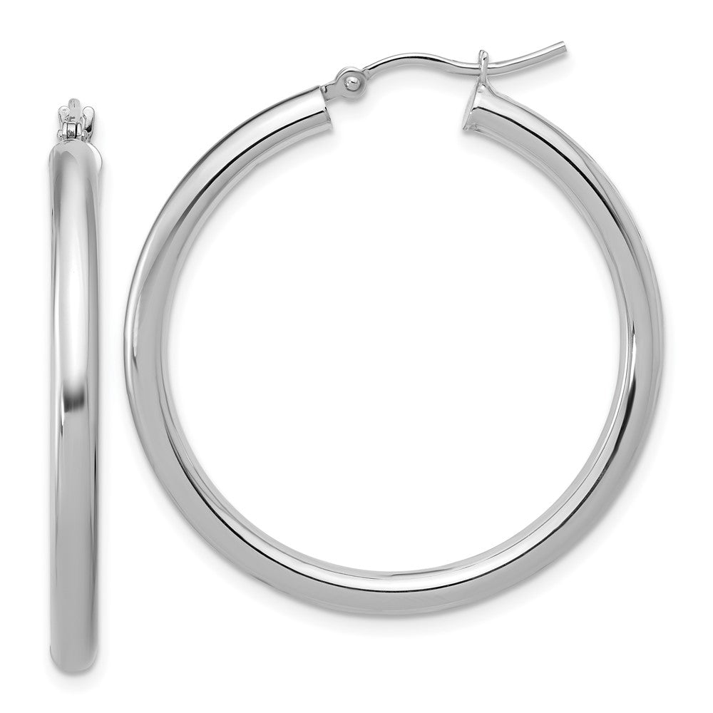 10K White Gold Polished Hinged Hoop Earrings