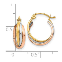 Load image into Gallery viewer, 10K Tri-color Polished Hinged Hoop Earrings

