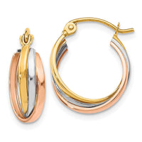 Load image into Gallery viewer, 10K Tri-color Polished Hinged Hoop Earrings
