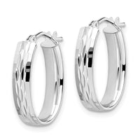 Load image into Gallery viewer, 10K with White Rhodium Plating Polished and Diamond-cut Oval Hinged Hoop Earrings
