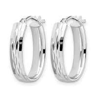 Load image into Gallery viewer, 10K with White Rhodium Plating Polished and Diamond-cut Oval Hinged Hoop Earrings
