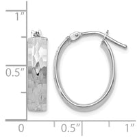 Load image into Gallery viewer, 10K with White Rhodium Plating Polished and Diamond-cut Oval Hinged Hoop Earrings
