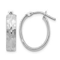 Load image into Gallery viewer, 10K with White Rhodium Plating Polished and Diamond-cut Oval Hinged Hoop Earrings
