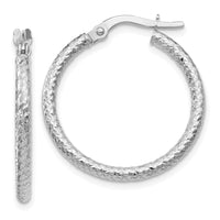 Load image into Gallery viewer, 10K White Gold Polished and Textured Hinged Hoop Earrings
